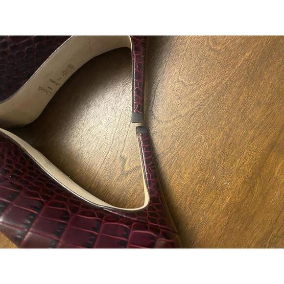 L.K. Bennett Burgundy Croc Embossed Leather High Heels (Sz 37) - Picture 4 of 13